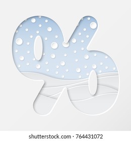 vector illustration of paper art cut percent sign with winter landscape with multi layers and shadows effect