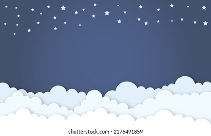 vector illustration paper art style stars and cloud in midnight