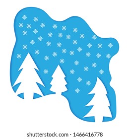 Vector illustration. Paper Art. Winter landscape with Christmas trees