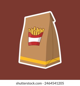 vector illustration a paper bag adorned with an appetizing french fries icon, ideal for a variety of graphic design projects.
