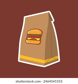 Ilustración vectorial un bolso de papel adornado con un apetitoso ícono de hamburguesa, ideal para una variedad de proyectos de Diseño gráfico.
