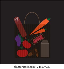 Vector illustration of a paper bag full of groceries