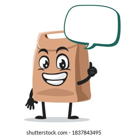 vector illustration of paper bag mascot or character says with blank balloon speech