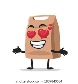 vector illustration of paper bag mascot or character with love eye