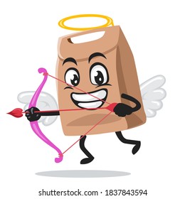 Vektorgrafik von Papiertütenmaskottchen oder Figuren mit süßem Kostüm und Bugs