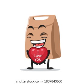 vector illustration of paper bag mascot or character give love symbol and says i love you