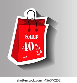 vector illustration of a paper bag for sales. Discount 40 percent
