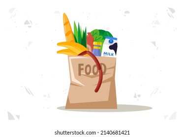 vector illustration of a paper bag with a set of food