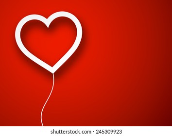 Vector illustration of paper balloon heart. Red abstract love background. 