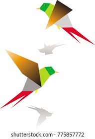 vector illustration with paper bird on white isolate background
