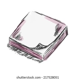 Vector illustration of paper block isolated on white. Doodle style with watercolor details. Sketch block for web, design, decoration, billboard
