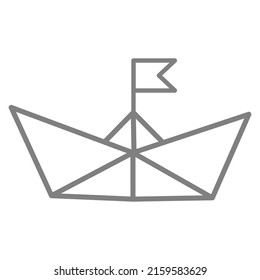 Vector illustration of paper boat icon with flag. Outline simple craft paper boat isolated on white background. Icon symbol of travel and sea.