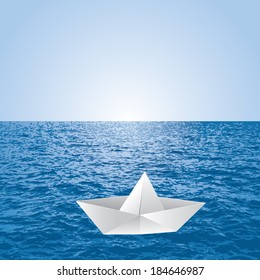 vector illustration of the paper boat on the sea