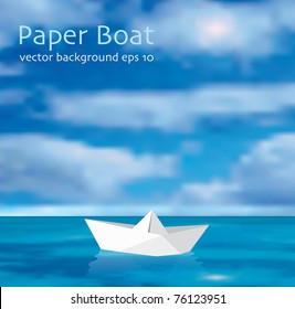 vector illustration of the paper boat on the ocean