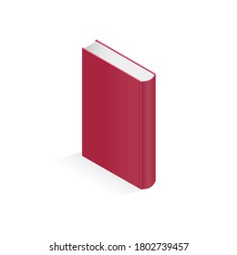 Vector illustration of a paper book. Round spine case bound, the spine is rounded. The cover is slightly bigger than the book block. Book cover red on white isolated background.