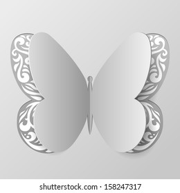 Vector Illustration of Paper Butterfly with Tribal Ornament