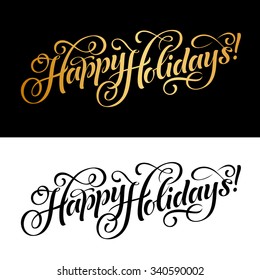 Vector illustration of paper cards with Happy Holidays lettering and ornamental elements. Christmas calligraphy