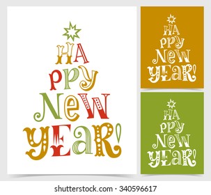 Vector illustration of paper cards with holidays lettering. Happy New Year text for invitation and greeting card, prints and posters. Hand drawn vintage design