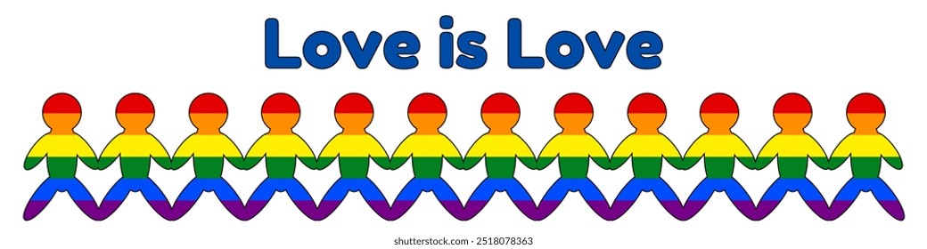A vector illustration of paper chain figures in rainbow colors representing unity and LGBT plus pride. Perfect for inclusive designs.