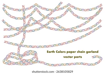 Vector illustration of paper chain garland in earth tone pastel colors, suitable for party decoration, classroom use, or DIY crafts, isolated on white background