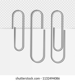 Vector illustration of paper clips attached to piece of paper on transparent background.