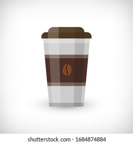 Vector illustration. Paper coffee cup icon. Coffe bean symbol. Flat style. Vignette background. Element for web design.