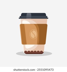 Vector illustration of a paper coffee cup with a secure lid and a minimalist design. Perfect for representing takeaway coffee, cafés, beverages, and branding projects. Fully editable and scalable for 