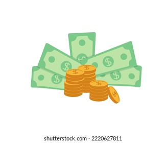 vector illustration of paper and coins money in white background