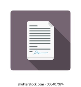 A vector illustration of a paper contract document.
Contract Document icon illustration.
Agreement signed on paper with signatures  - flat Icon.