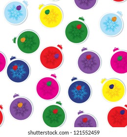 Vector illustration of paper crafted Christmas ball with push pin seamless pattern