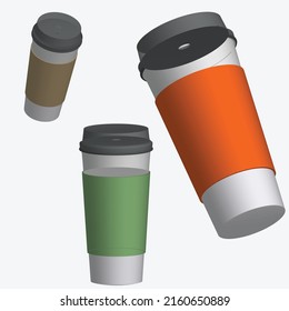 Vector illustration of a paper cup rotated in 3D space in different colors