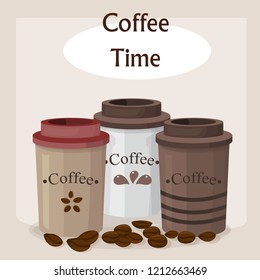 vector illustration with paper cups of coffee