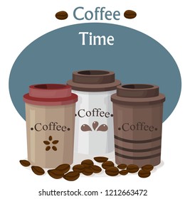 vector illustration with paper cups of coffee
