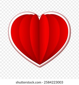 Vector illustration of paper cut 3d red heart on transparent background