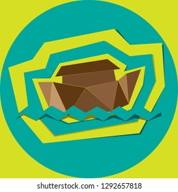 Vector illustration of paper cut ark, wave and colored paper.