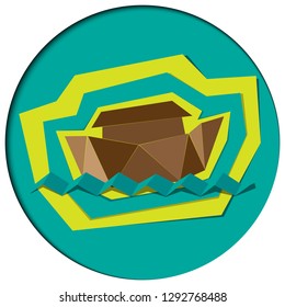 Vector illustration of paper cut ark, wave and colored paper.