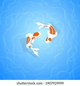 Vector illustration Paper cut. Beautiful japanese Koi fish wimming on water in trendy craft style. 