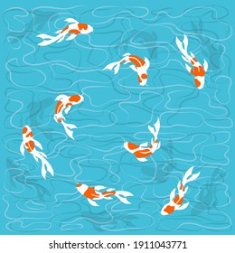 Ilustración vectorial Cortado de papel. Hermoso pescado japonés Koi sobre el agua al estilo artesanal de moda. 