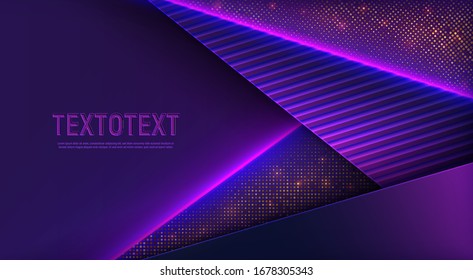 Vector illustration. Paper cut with corrugated elements, golden dotted texture and neon backlight. Creative 3D backdrop in violet tone. - Shutterstock ID 1678305343