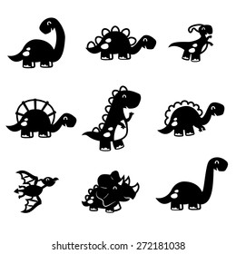 A vector illustration of paper cut inspired black and white cute fun dinosaur set. 