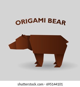 Vector illustration of paper cut origami brown bear. Eps10
