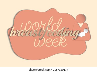 vector illustration. paper cut out postcard . worldbreastfeedingweek. silhouette of a mother with a child in her arms cut out of paper