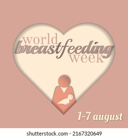 vector illustration. paper cut out postcard . worldbreastfeedingweek. silhouette of a mother with a child in her arms cut out of paper