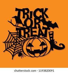 A vector illustration of a paper cut silhouette halloween party invitation banner. The halloween banner is made of pumpkin, witches and halloween phrase.