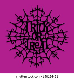 A vector illustration of paper cut silhouette halloween trick or treat spider web.