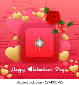 vector illustration of paper cut style Happy Valentine's Day greetings background
