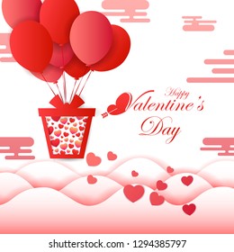vector illustration of paper cut style Happy Valentine's Day greetings background