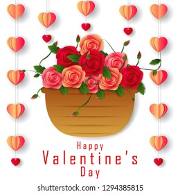 vector illustration of paper cut style Happy Valentine's Day greetings background