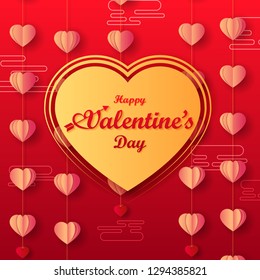 vector illustration of paper cut style Happy Valentine's Day greetings background