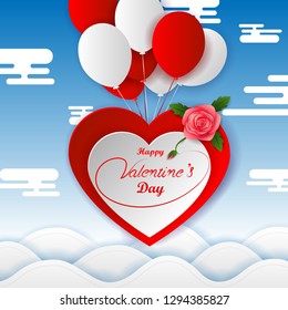 vector illustration of paper cut style Happy Valentine's Day greetings background